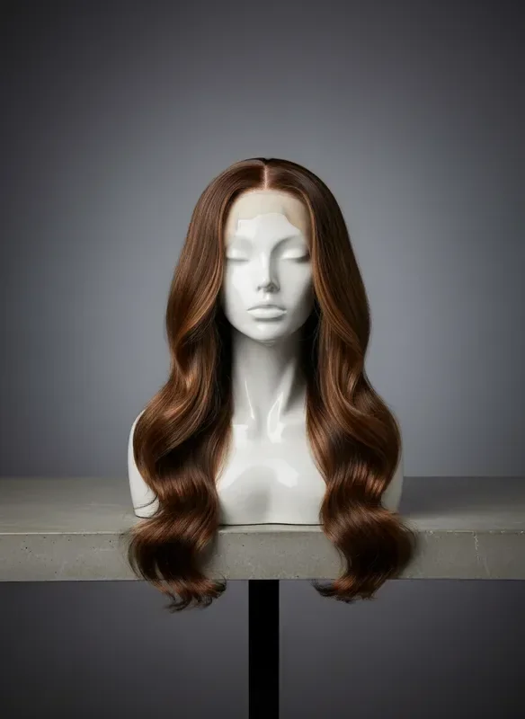 פאת שיער טבעי פרימיום מוצגת על ראש בובה